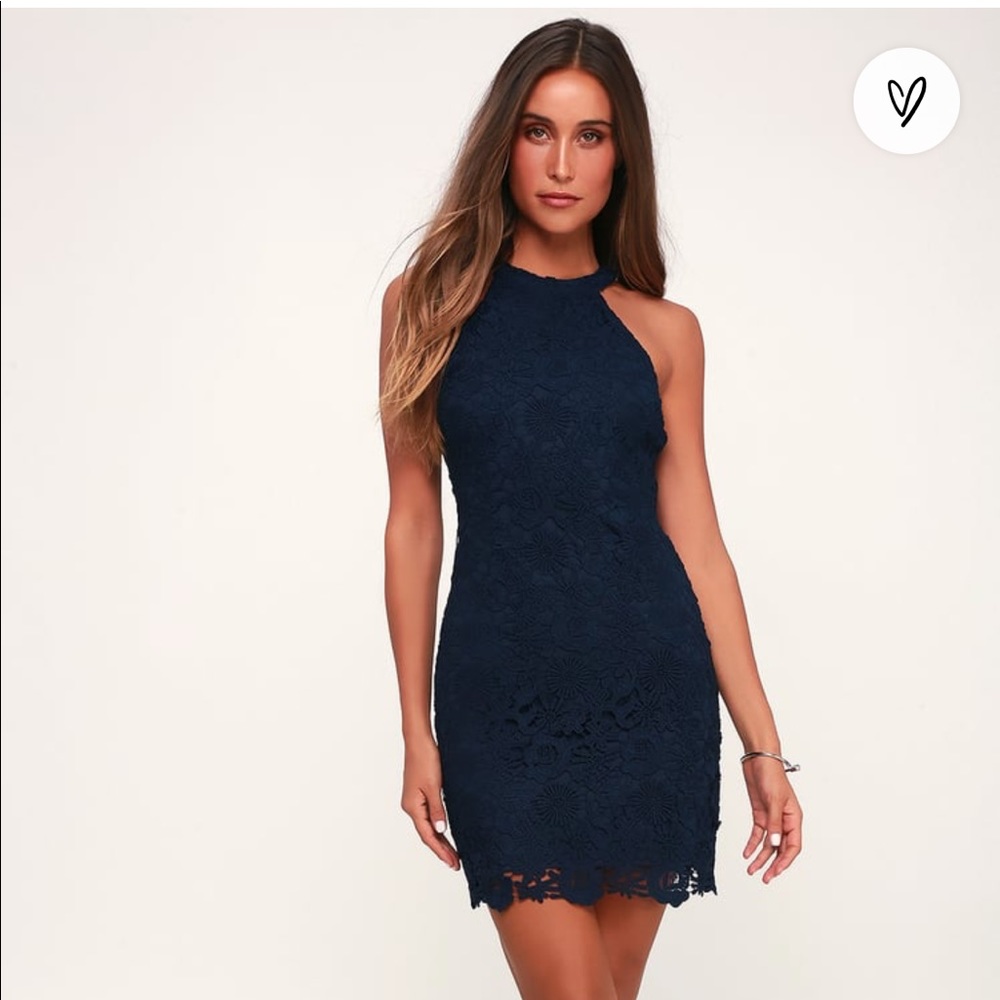 Navy Blue Lace Mini Dress from Lulus